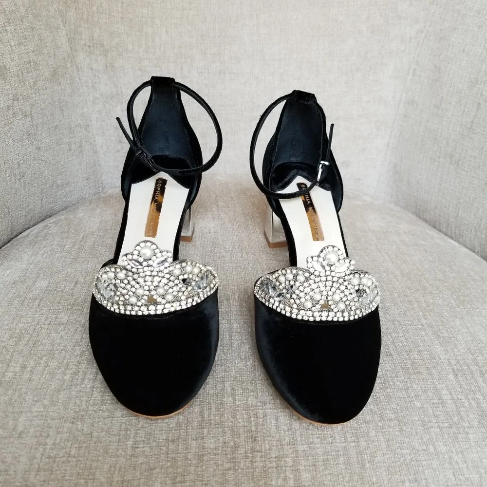 NIB Sophia Webster Black Velvet Tiara Royalty Pump